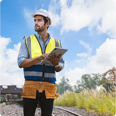 Railroad worker at a crossing